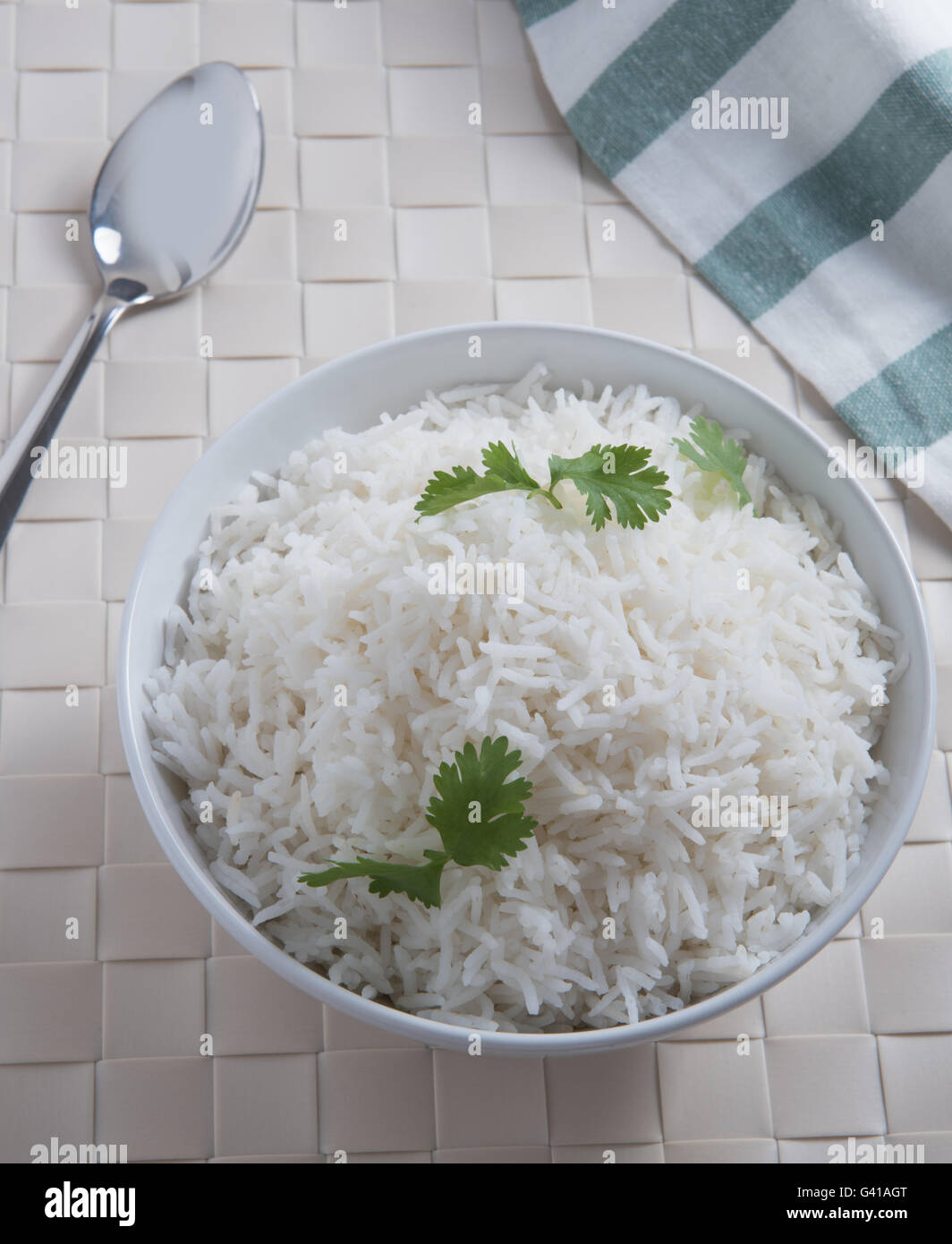 Fancy Indian Rice indian basmati rice garnished with coriander in round bowl Stock Photo ...