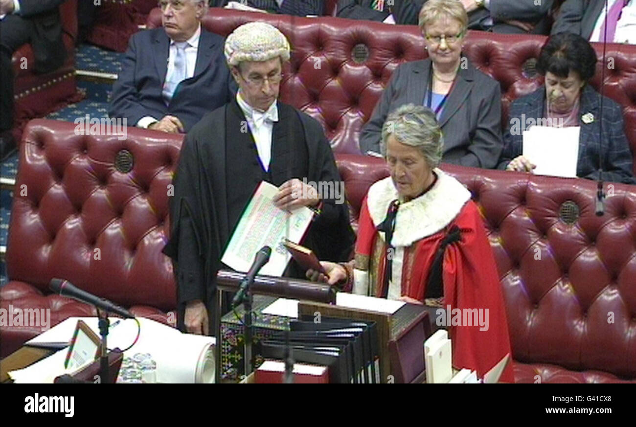 Rachael Heyhoe-Flint is introduced into the House of Lords, London, as a Conservative peer. Stock Photo