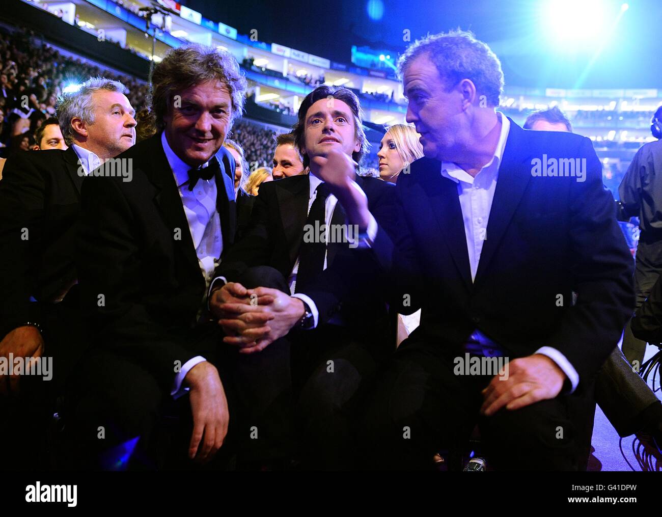 (L-R) Top Gear presenters, James May, Richard Hammond and Jeremy Clarkson during the 2011 National Television Awards at the O2 Arena, London. Stock Photo