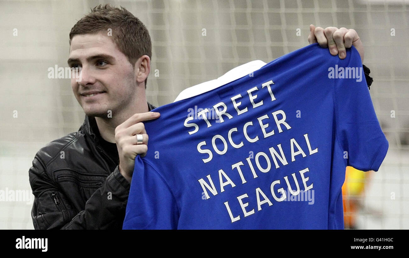 Rangers' Kyle Hutton promotes a national football league aimed at engaging socially disadvantaged adults and young people, during a photocall at Soccerworld, Glasgow. Stock Photo