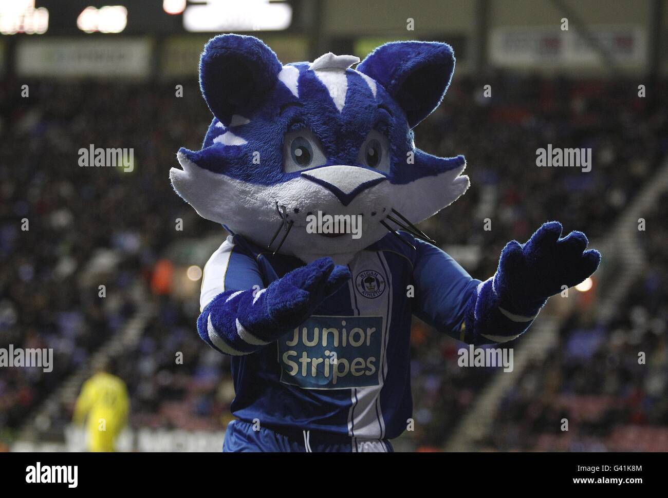 Soccer - Barclays Premier League - Wigan Athletic v Fulham - DW Stadium. Stripey, Wigan Athletic mascot Stock Photo