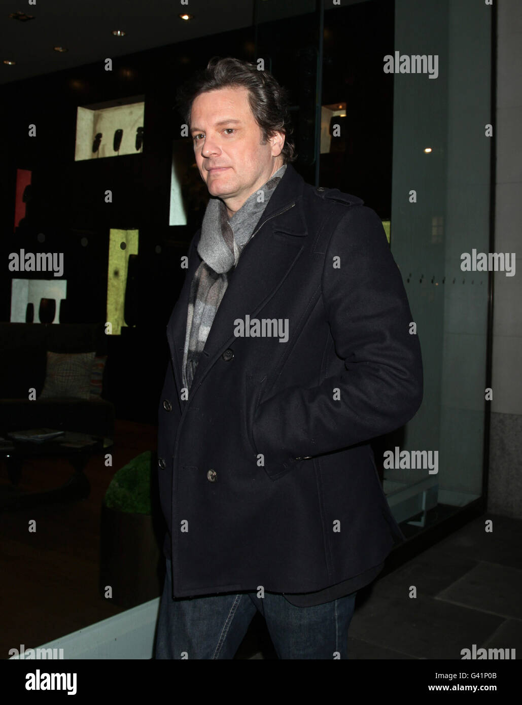 Actor Colin Firth arriving for a 'Meet the Filmmakers: The King's Speech' event at the Apple Store on Regent Street, central London. Stock Photo