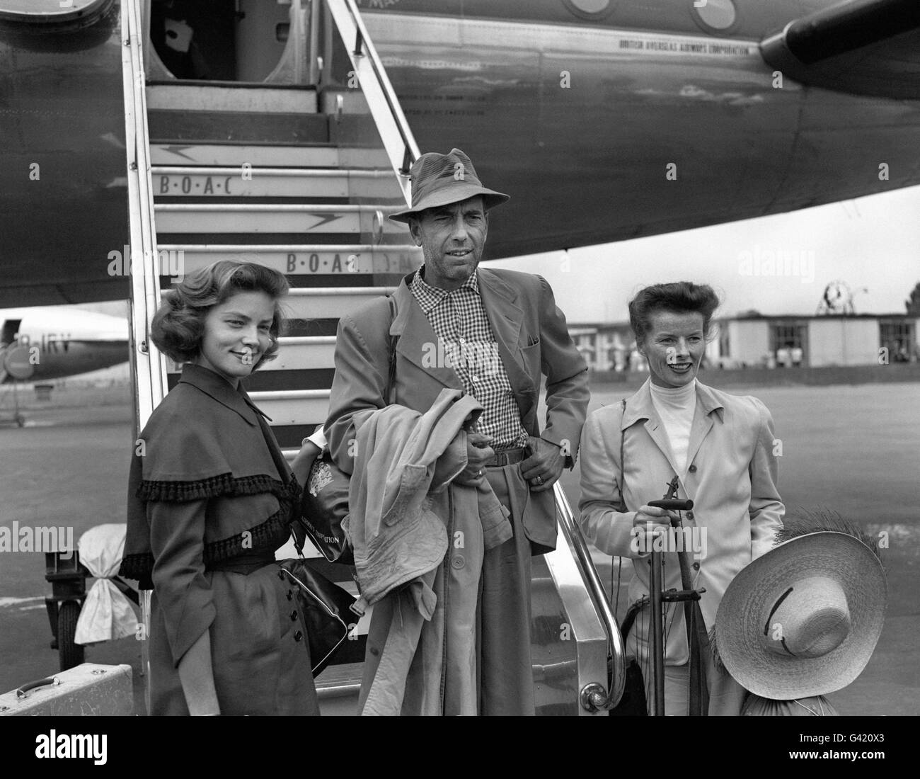 Humphrey Bogart, Lauren Bacall & Katharine Hepburn - London Airport Stock Photo