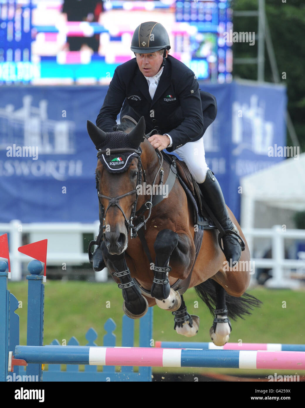 Bolesworth, UK. 17th June, 2016. Olympic gold medal duo Nick Skelton on Big Star competing at this weekends Bolesworth International Showjumping Show Credit:  Trevor Meeks/Alamy Live News Stock Photo