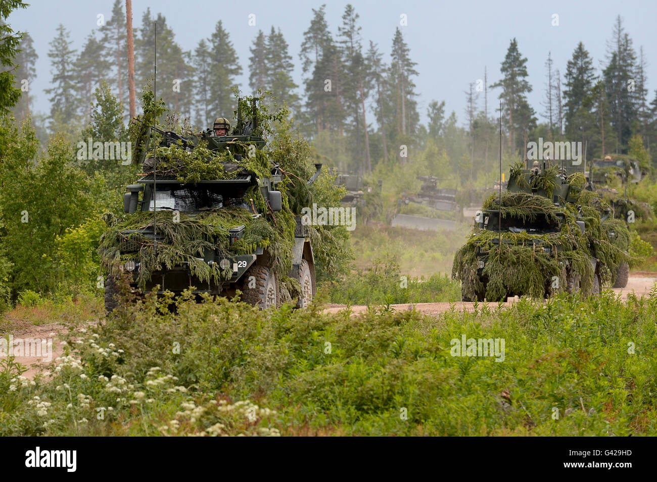 Tapa, Estonia. 17th June, 2016. Finnish defence force soldiers take part in the Saber Strike military exercise at Central Firing Field of Estonian Defence forces in Tapa, Estonia, on June 17, 2016. Saber Strike is an annual U.S.-led exercise of land and air forces. Credit:  Sergei Stepanov/Xinhua/Alamy Live News Stock Photo