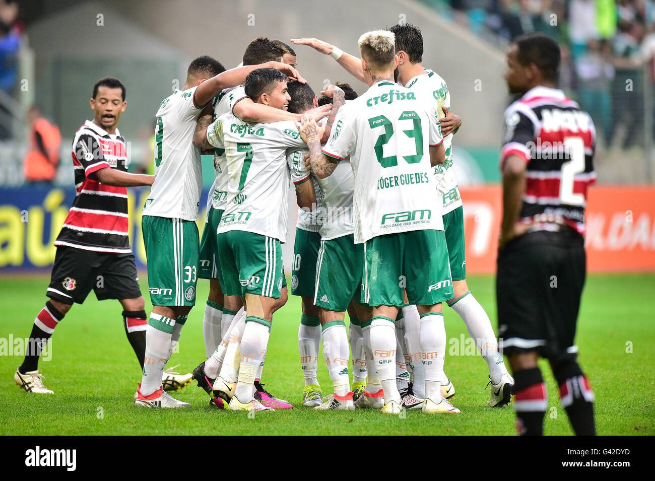 SAO PAULO, Brazil - 06/18/2016: PALM X SANTA CRUZ - Palmeiras players ...