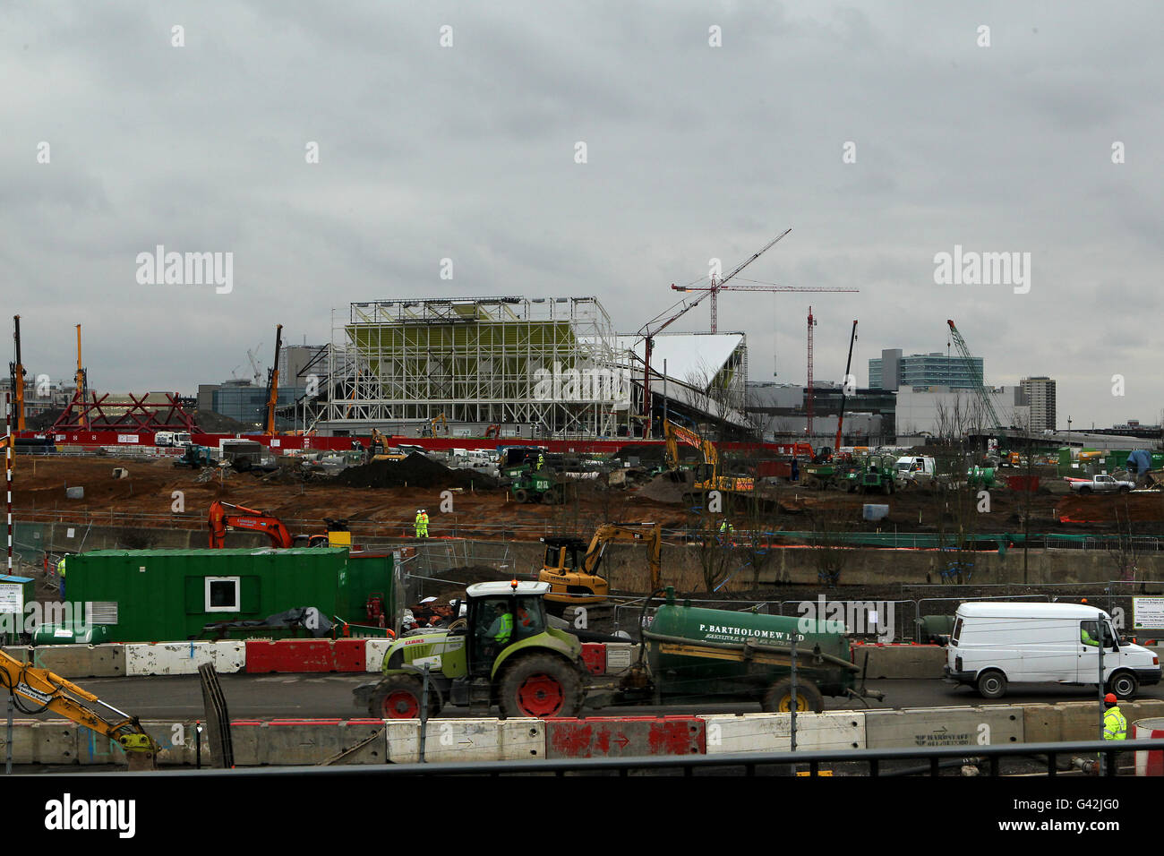 A general view of the London 2012 Olympic Park in Stratford as construction work progresses Stock Photo