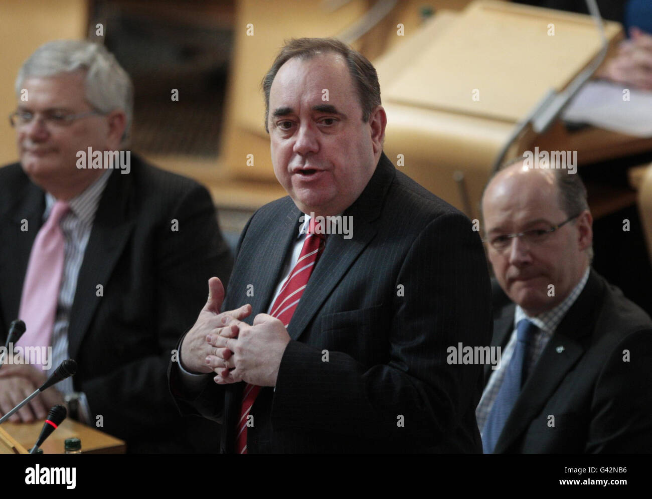 First Minister Alex Salmond responds to questions during First Minister's Questions at the Scottish Parliament, Edinburgh. Stock Photo