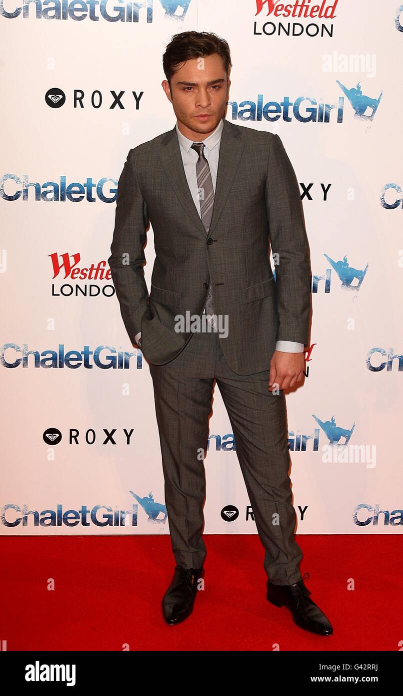 Ed Westwick arriving for the World Premiere of Chalet Girl, at the Vue Westfield, London. Stock Photo