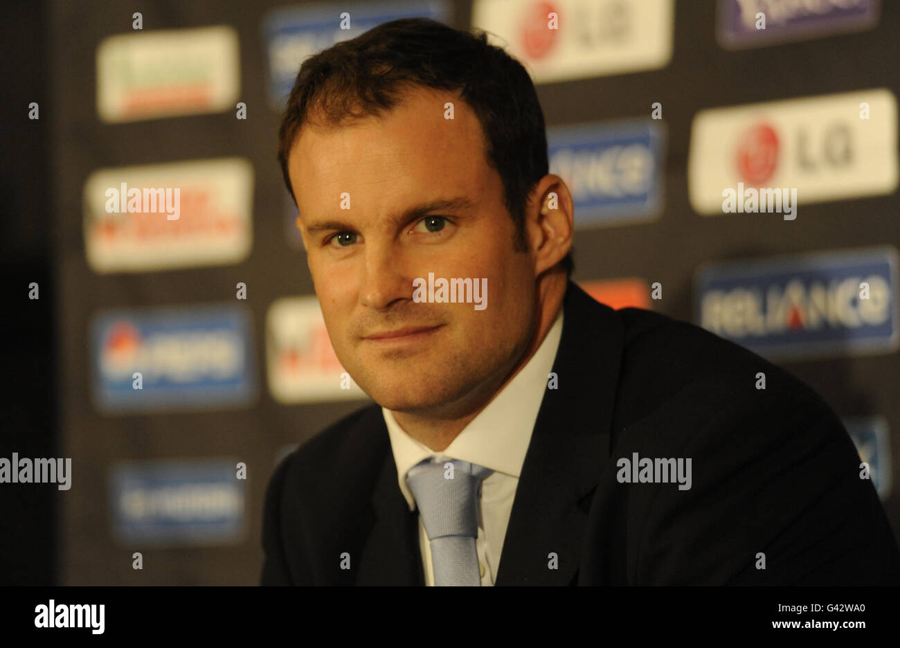 England captain Andrew Strauss during the press conference at the Team Hotel, in Dhaka, Bangladesh. Stock Photo