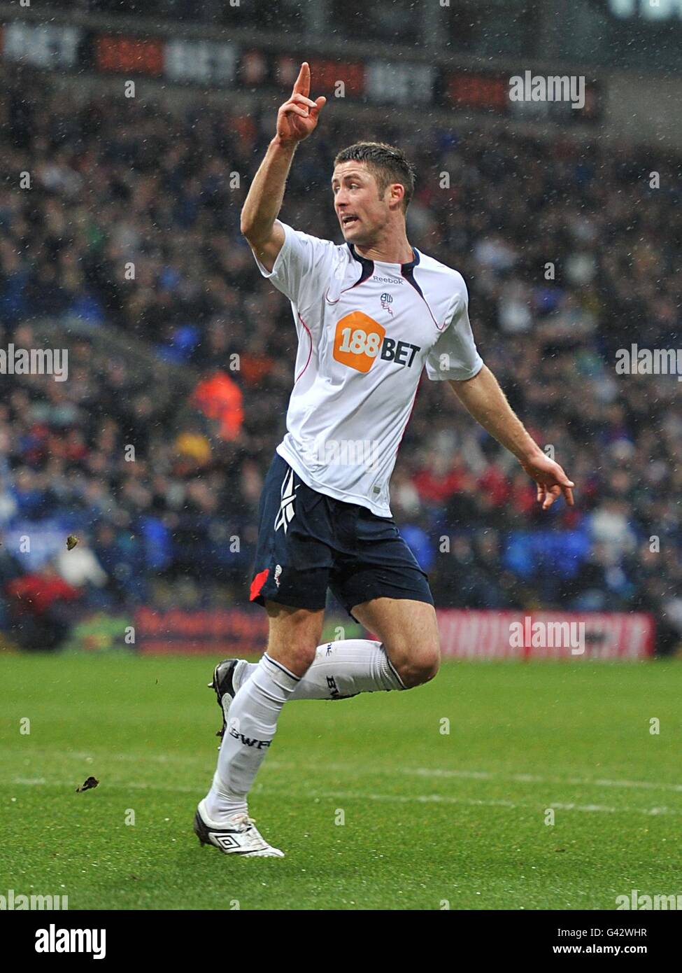 Bolton Wanderers' Gary Cahill celebrates after scoring the first