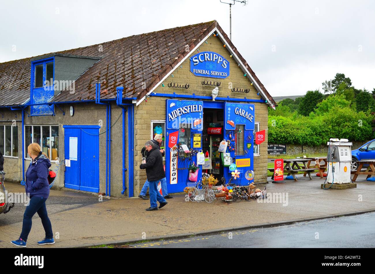 Scripps Garage Goathland, North Yorkshire Moors. Setting for the fictional village of Aidensfield in the TV series Heartbeat. Stock Photo