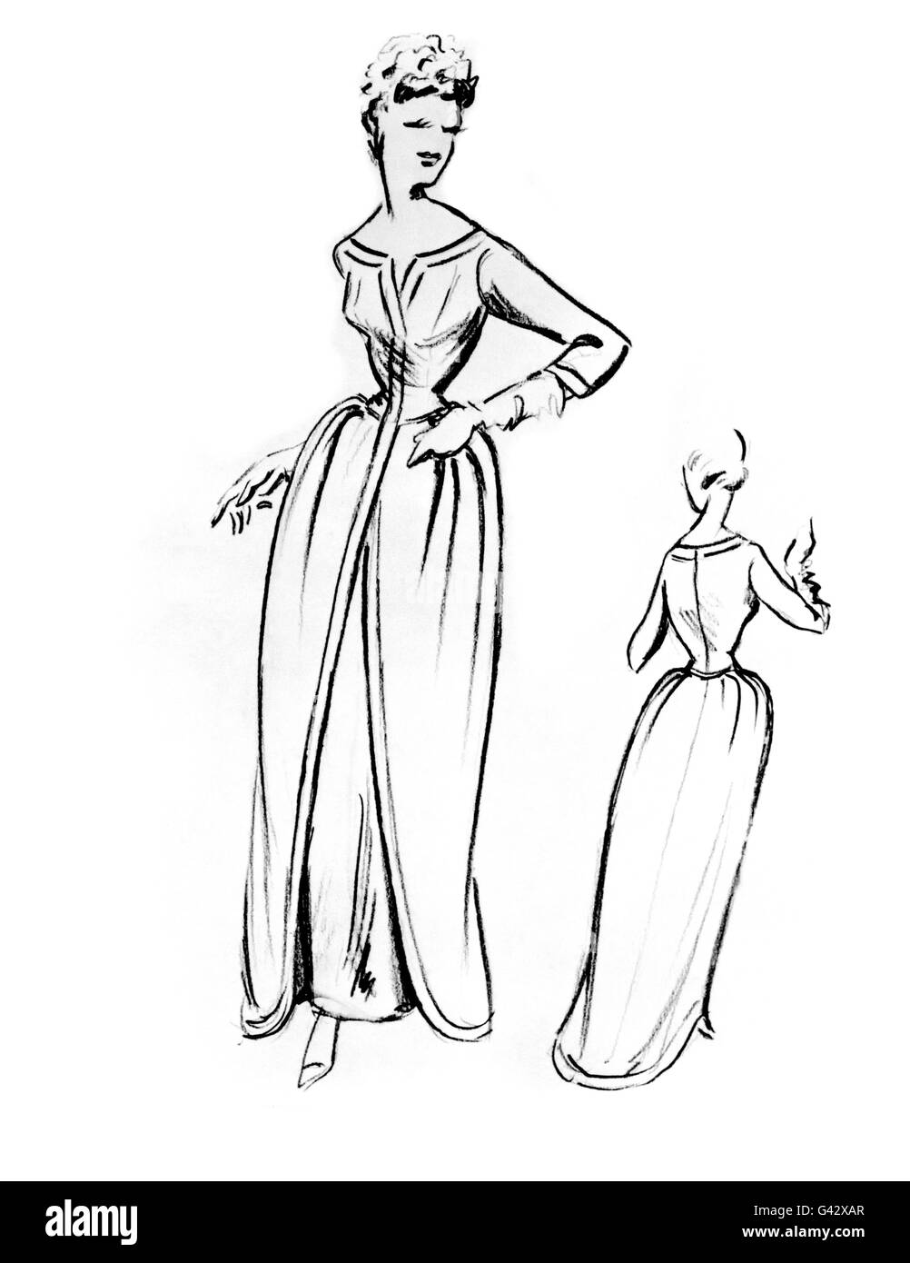 A sketch by Victor Stiebel, shows the dress Princess Alexandra of Kent will wear at the wedding of Princess Margaret and Antony Armstrong-Jones Stock Photo
