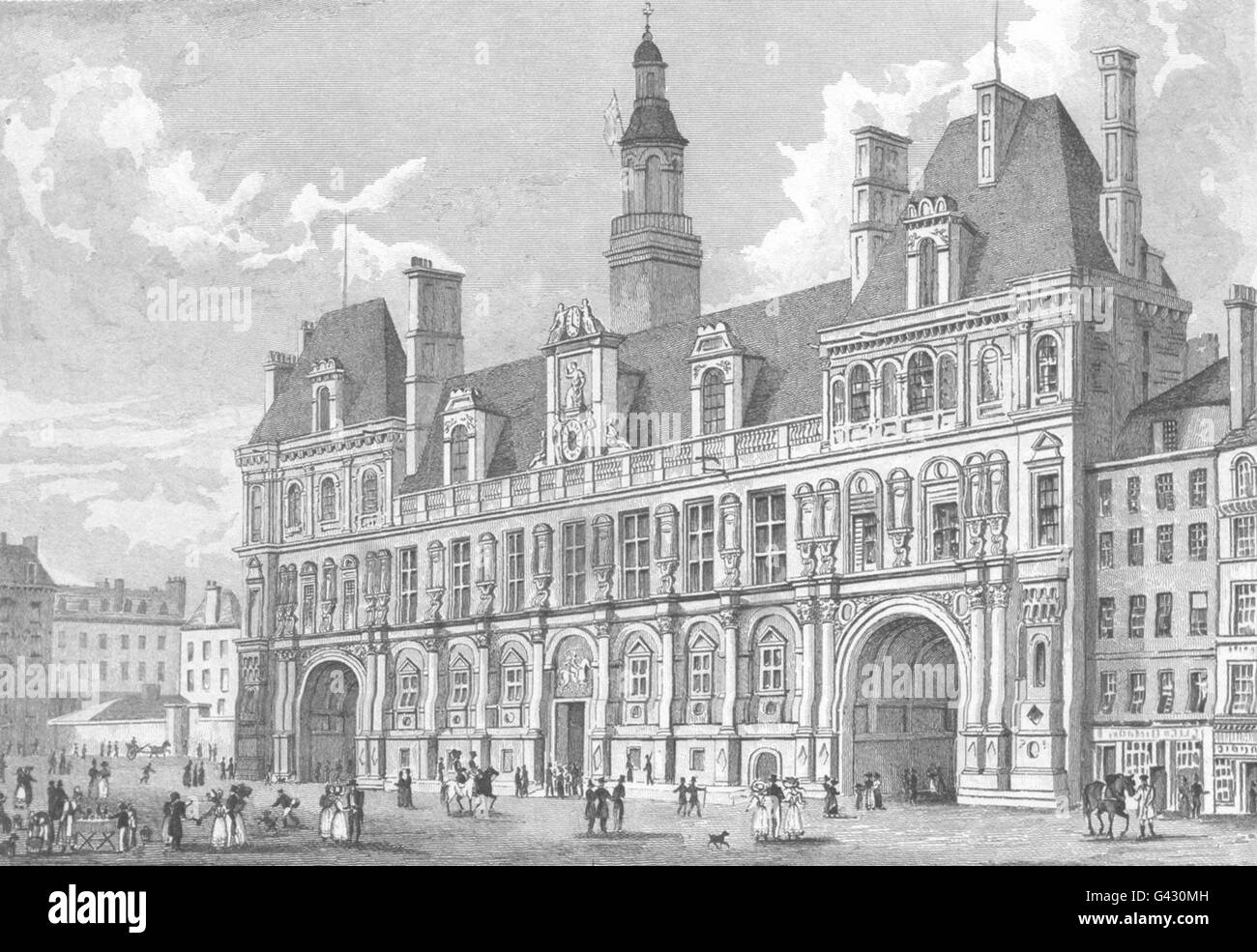 PARIS: Hotel de Ville, antique print 1831 Stock Photo
