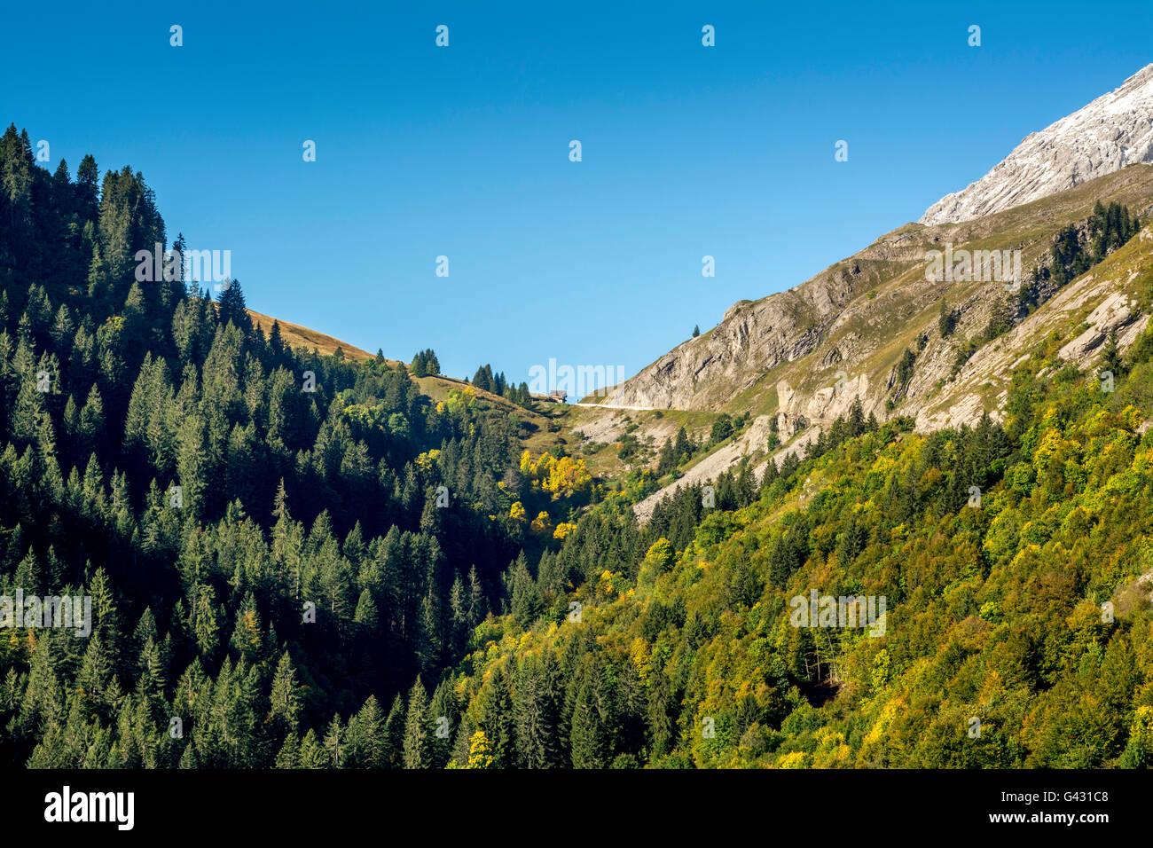 Col de la Colombiere mountain pass in the french alps, Haute Savoie