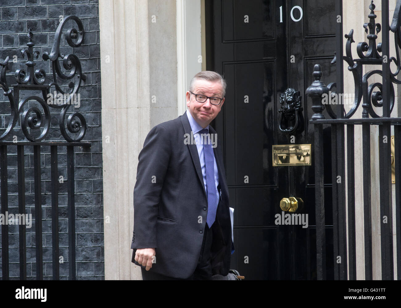 Justice secretary,Michael Gove,at Downing Street for a cabinet meeting.He is voting to leave the EU. Stock Photo