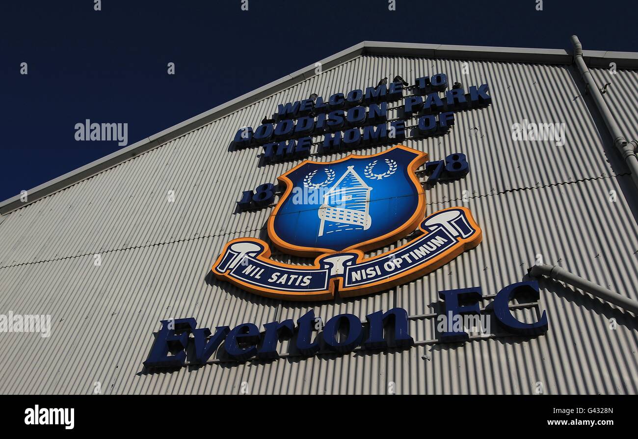 Soccer - FA Cup - Fourth Round - Everton v Chelsea - Goodison Park. A view of the Welcome sign outside Goodison Park Stock Photo
