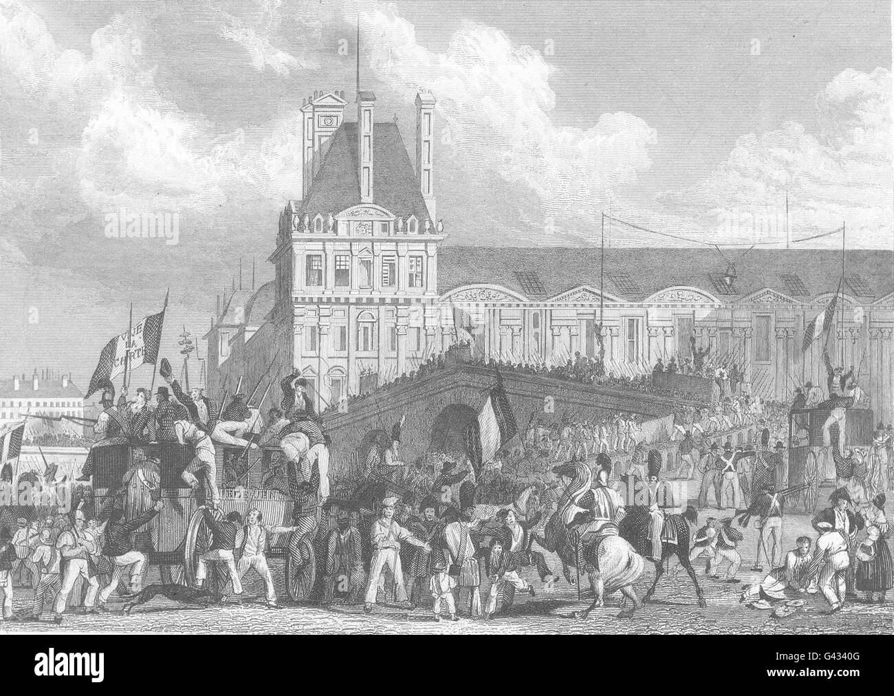 YVELINES: Dèpart de la Populace, Pour Rambouillet, antique print 1831 Stock Photo