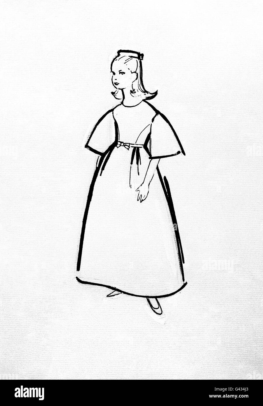 A sketch of one of the bridesmaid's dresses created by John Cavanagh for the wedding of Princess Alexandra and Angus Ogilvy Stock Photo