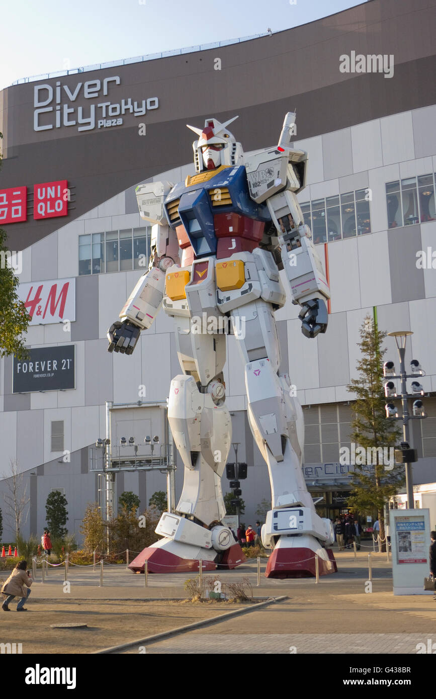 A statue of mobile suit Gundam, a popular animation robot at Daiba in Tolyo's Minato Ward, Tokyo, Japan    Credit © Fabio Mazzar Stock Photo