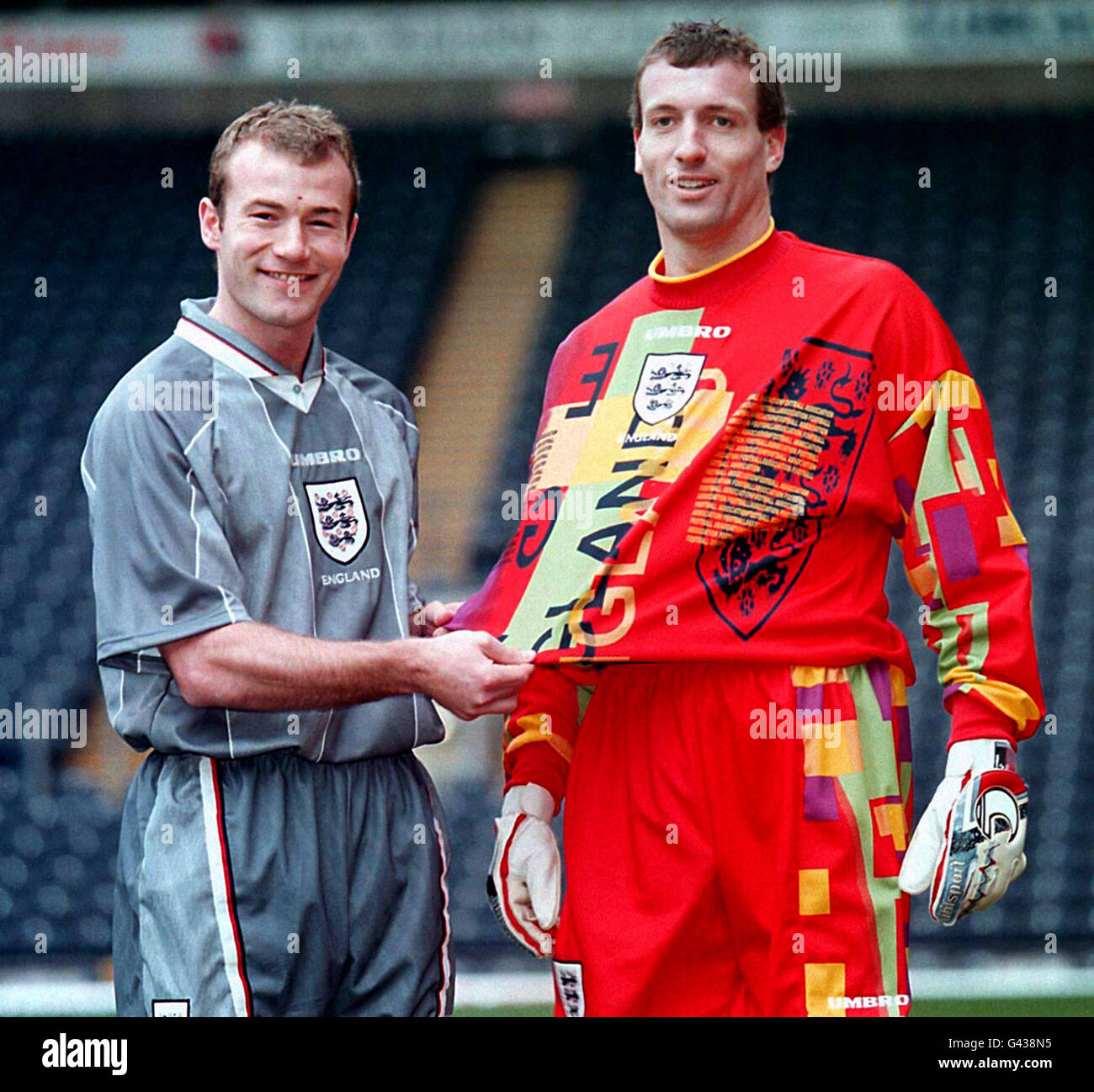 Goalkeeper Tim Flowers (right) and striker Alan Shearer modelling the