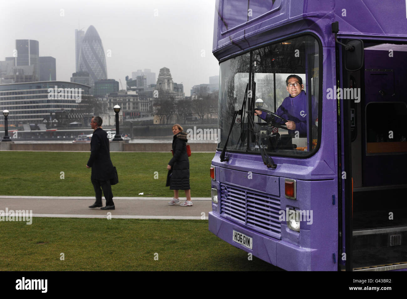 Deputy Director of the Census Pete Benton inside the 2011 Census Bus at Potters Field, London, before it tours the country ahead of this years Census, in March. Stock Photo