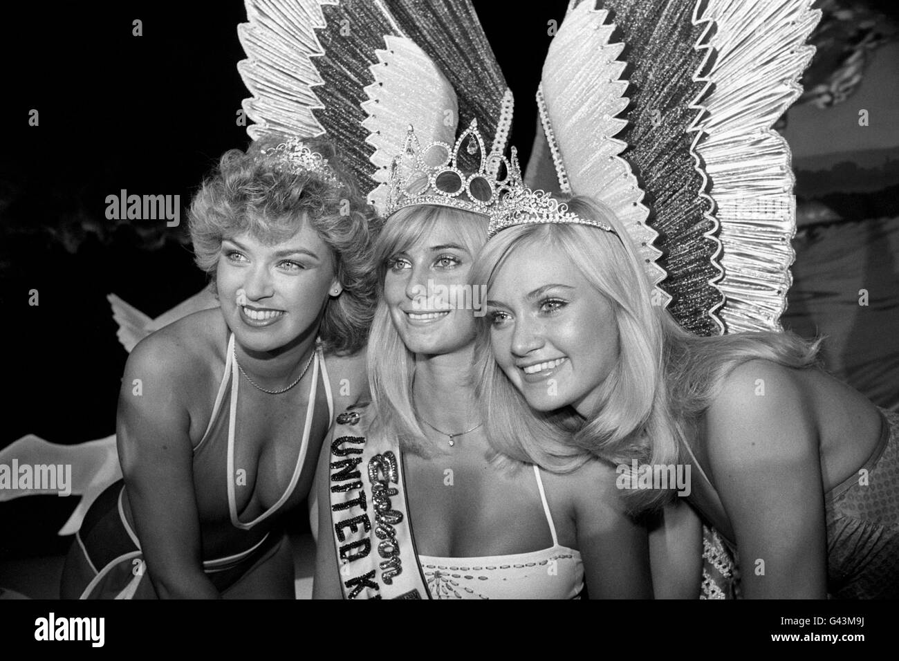 The new Miss UK, Della Dolan (Miss England), from Grimsby, centre, with runner up, Miss Belfast, Alison Smyth, left, and Miss Chichester, Anne Jackson. Stock Photo