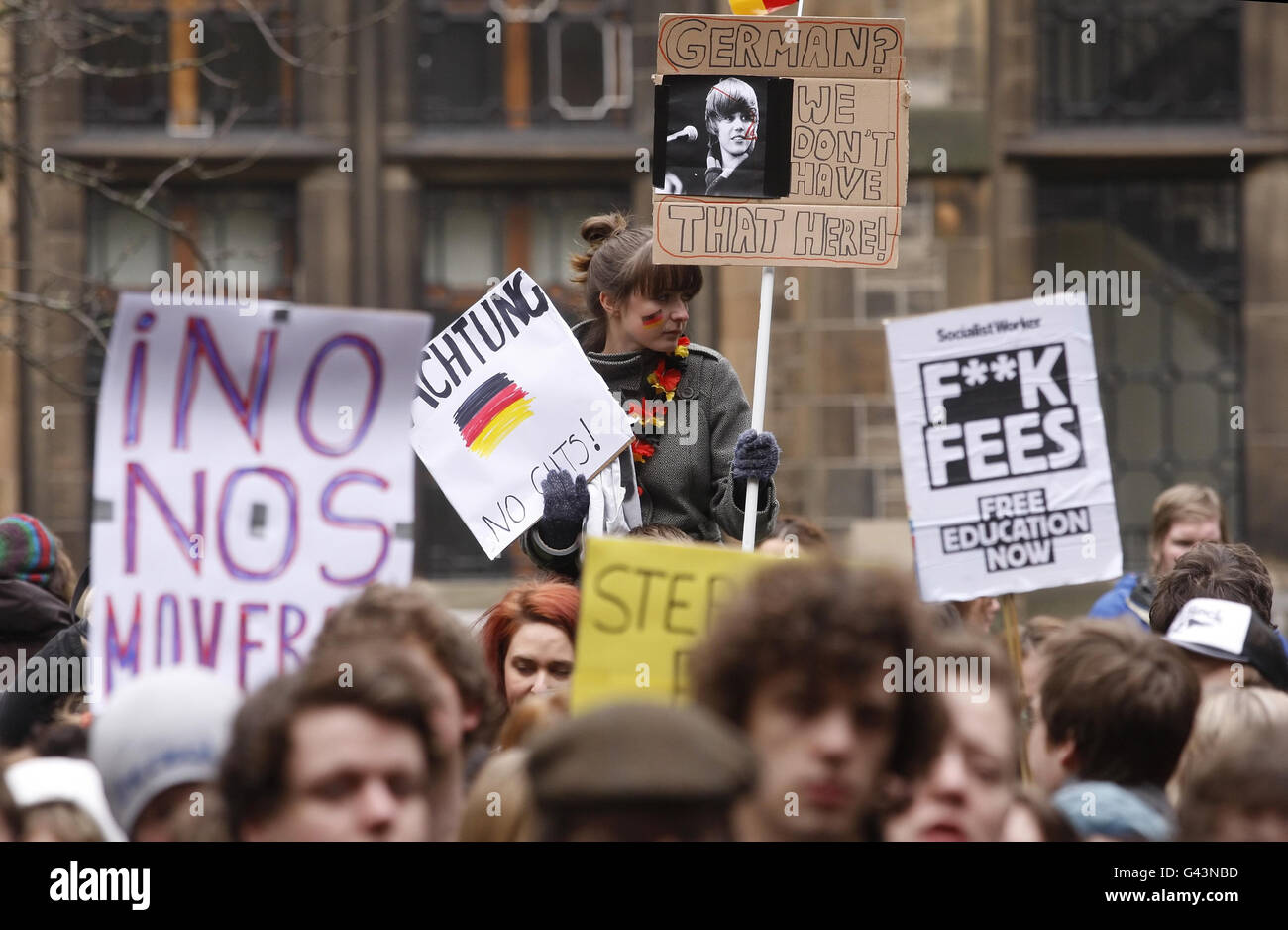 Students protest at Glasgow University against proposed cuts. Stock Photo