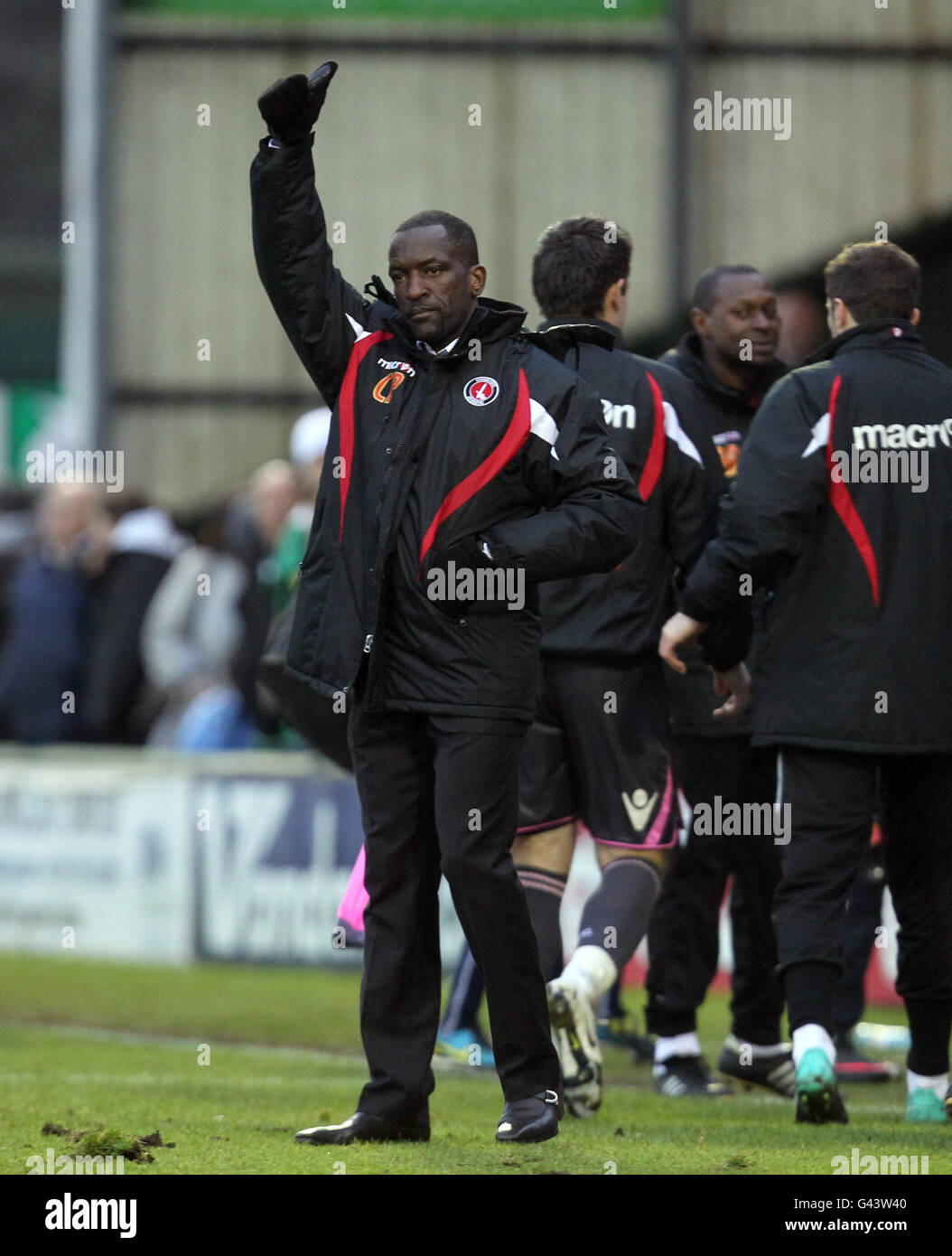 Charlton Athletic manager Chris Powell during the Npower Football League One match at Huish Park, Yeovil. Stock Photo