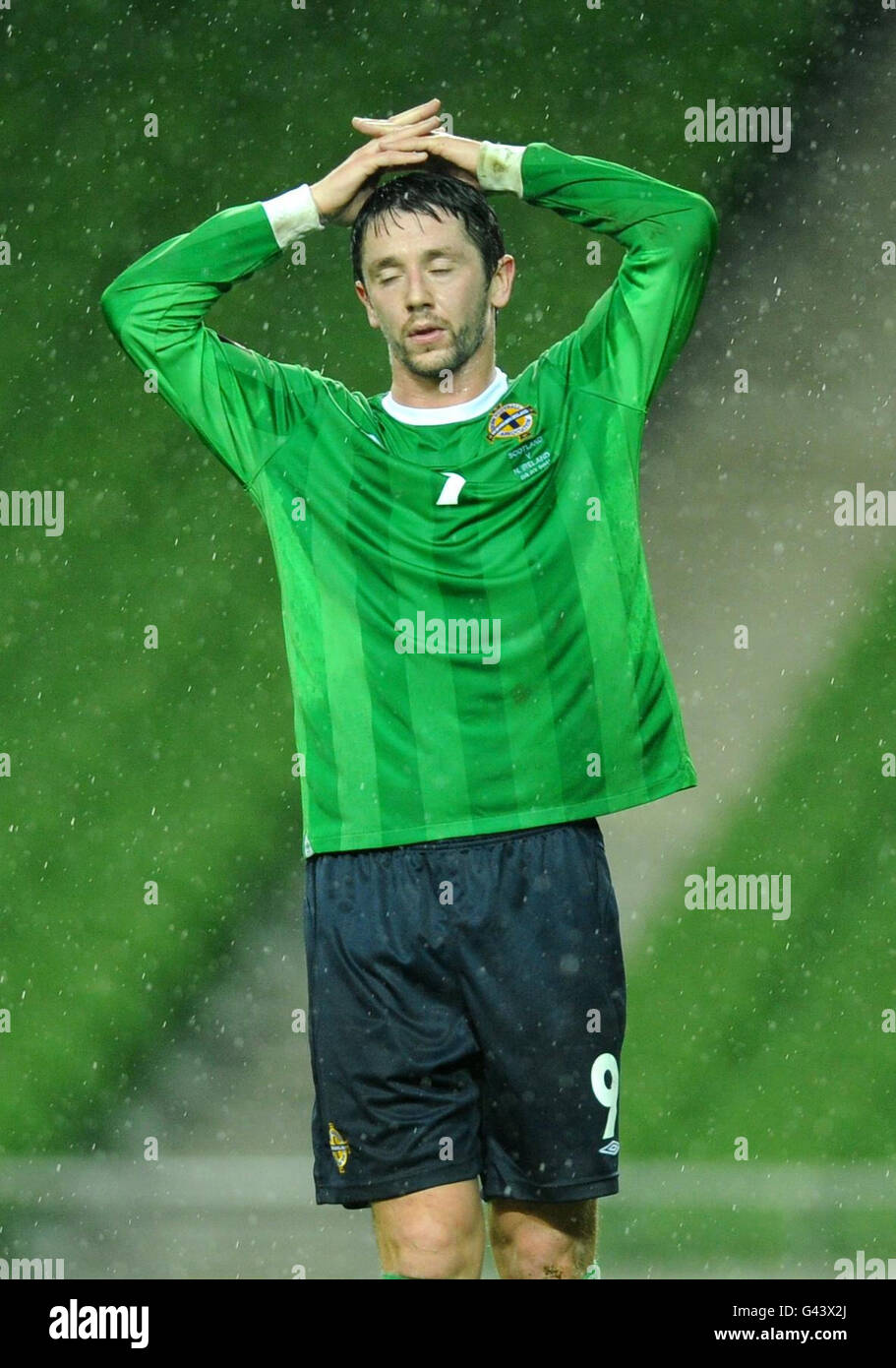 Northern Ireland's Rory Patterson looks dejected as he rues a missed chance during the Carling Nations Cup match at the Aviva Stadium, Dublin, Ireland. Stock Photo