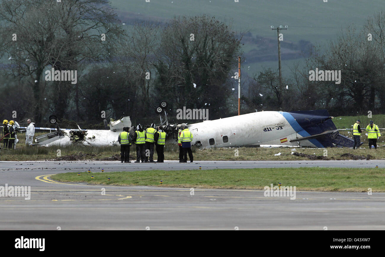 The scene at Cork Airport where six people died today and six others were injured after a plane crashed in fog. Stock Photo