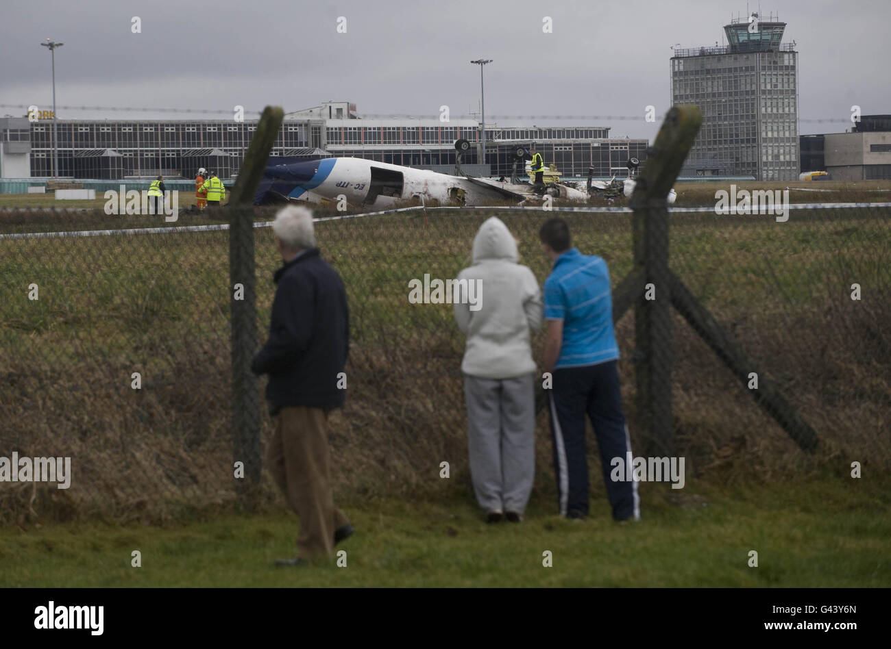 The scene at Cork Airport where six people died today and six others were injured after a plane crashed in fog. Stock Photo
