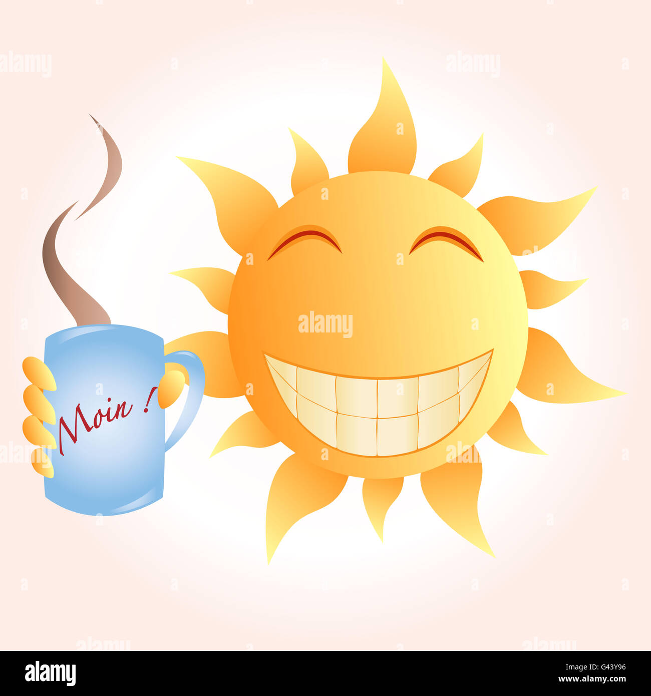 big grinning sun holding coffee pot which says Good Morning! Stock ...