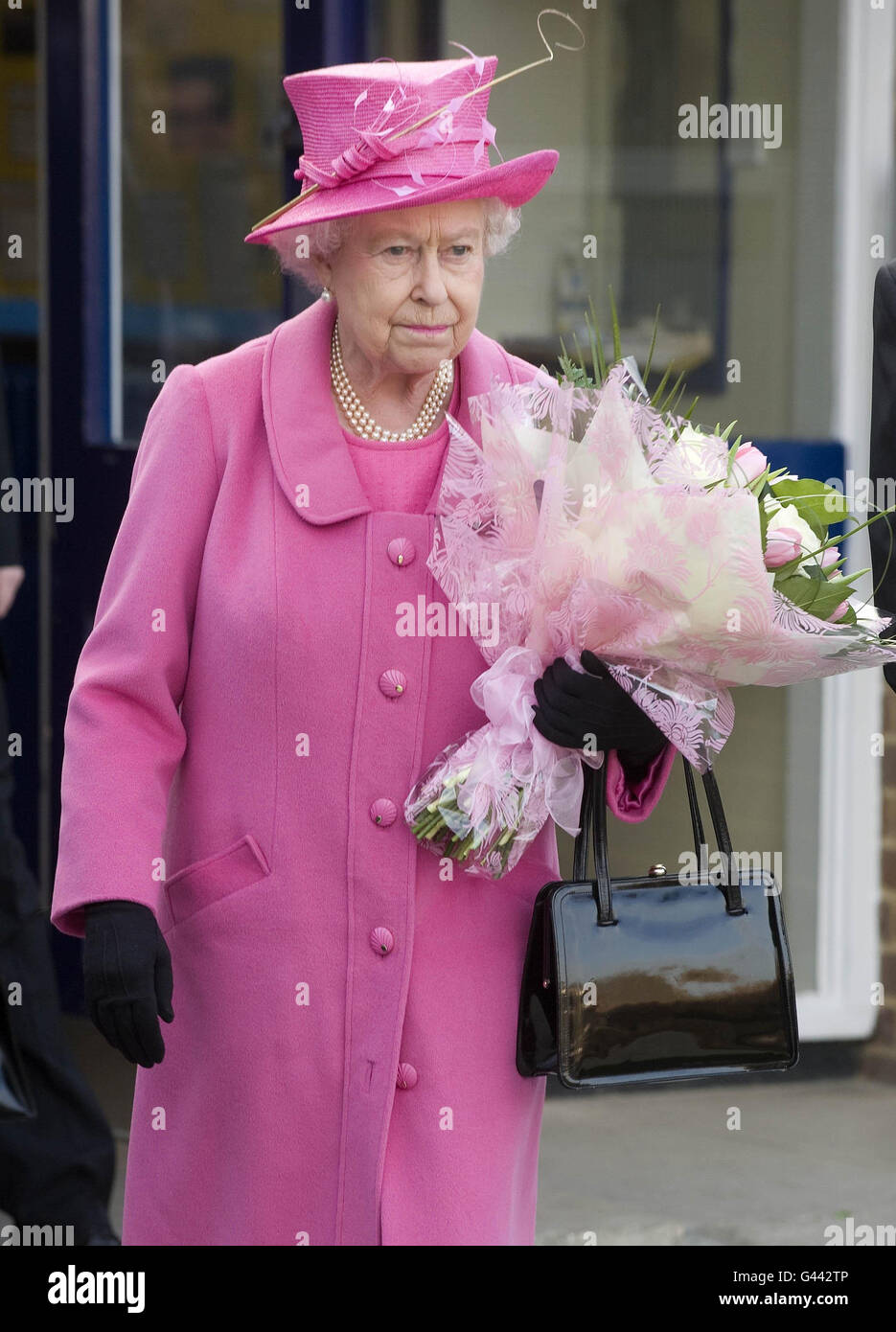 The Queen arrives at King's Court First School, in Old Windsor, Berkshire, on the occasion of its 50th anniversary. Stock Photo