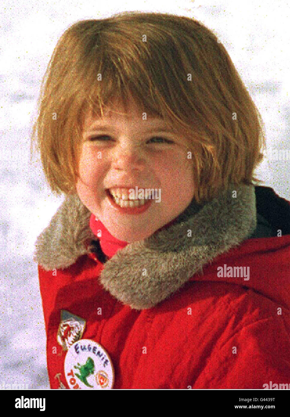 Princess Eugenie, younger daughter of the Duchess of York, holds a balloon on the ski slopes of Klosters as she and her sister, Princesss Beatrice, enjoy the three inches of snow which fell overnight in the resort where they are spending a winter break. * 21/03/1996 Celebrates her 6th birthday on Friday 23.3.96. Stock Photo