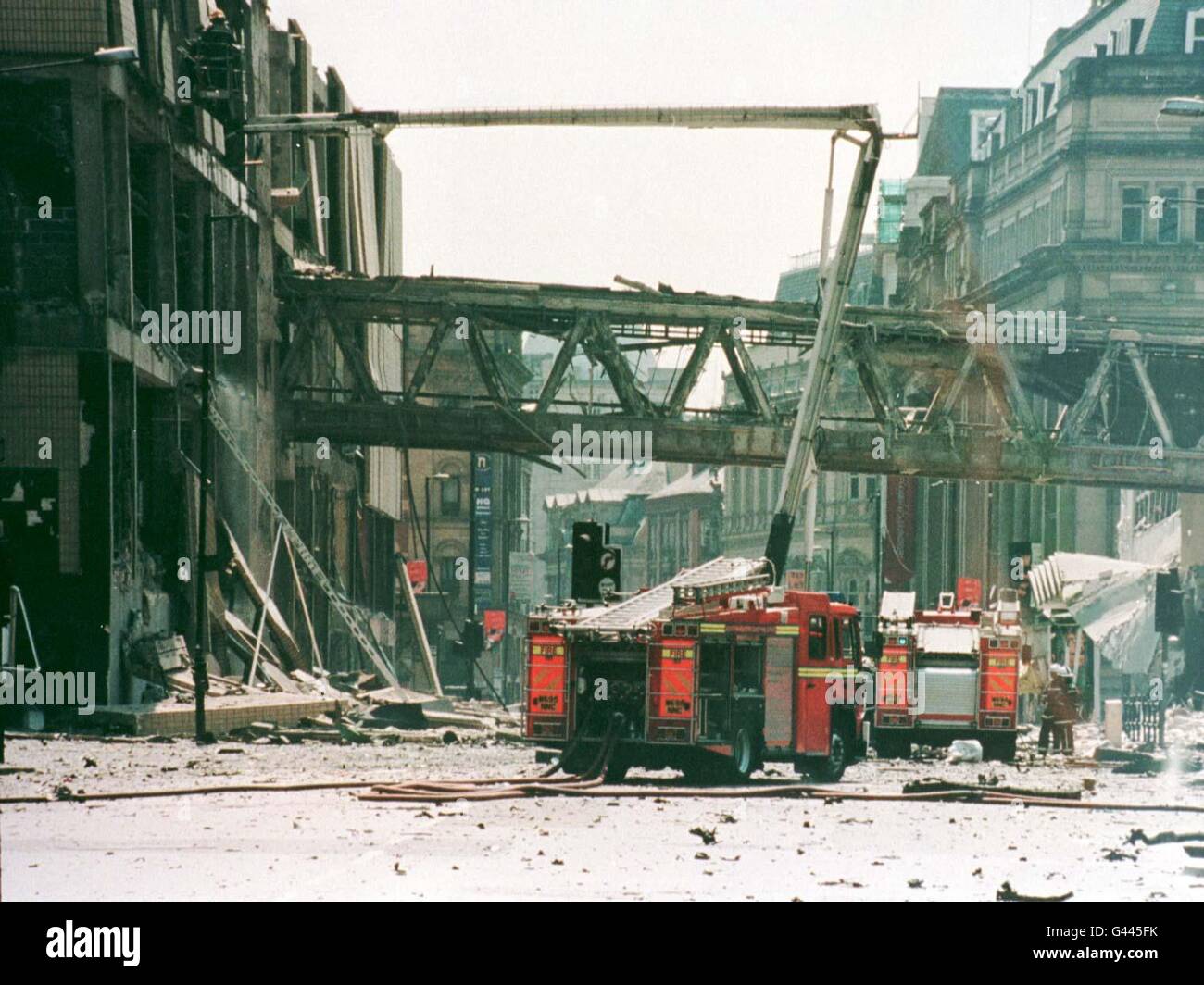 Police issue photo of bomb damage in Manchester City center. Photo PA Stock Photo