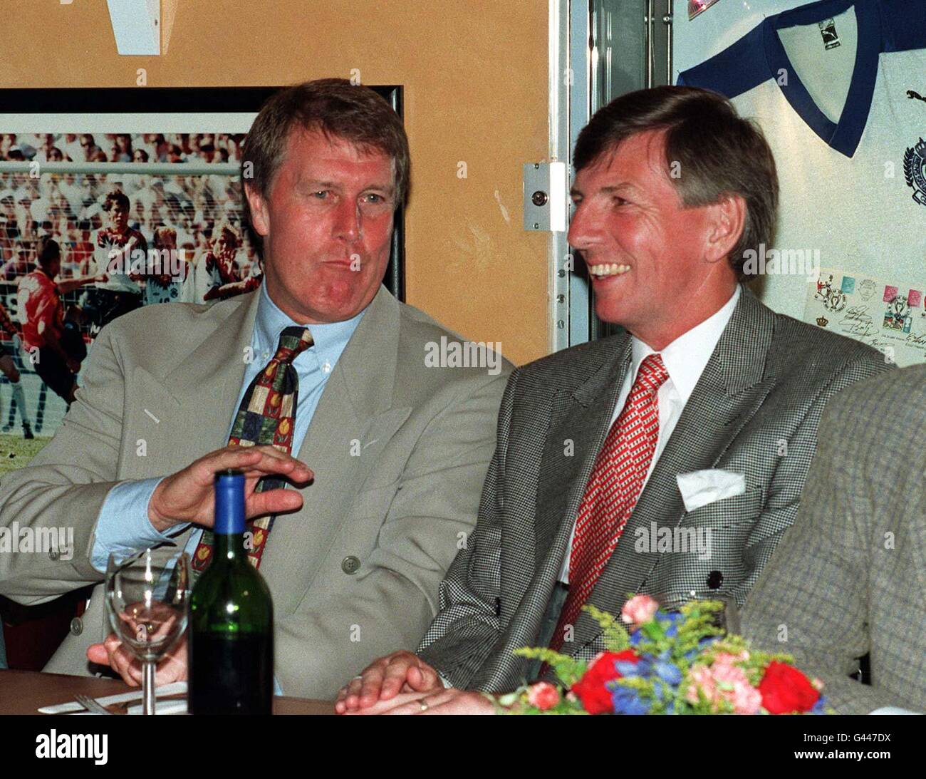 Former England teammates Geoff Hurst (left) and Martin Peters attend tonight's (Tuesday) 1966 World Cup reunion dinner, at London's Football Football restaurant. Photo by Mike Stephens/PA Stock Photo