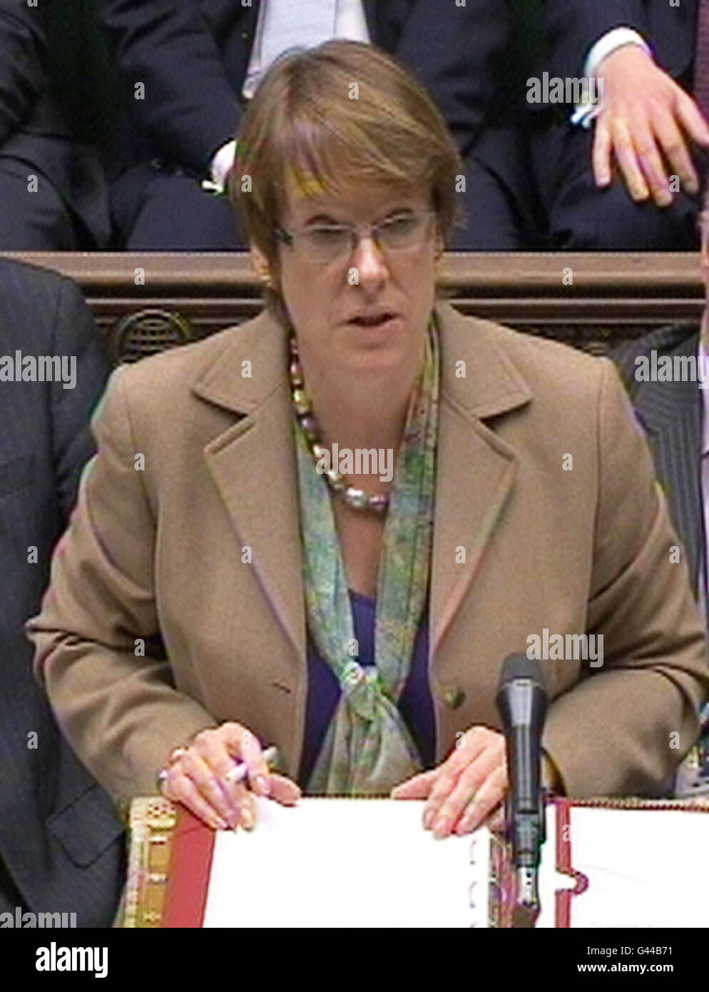 Environment Secretary Caroline Spelman speaking in the Commons where she said that the Government is halting the public consultation into plans to dispose of England's public forests to private companies, communities and charities. Stock Photo