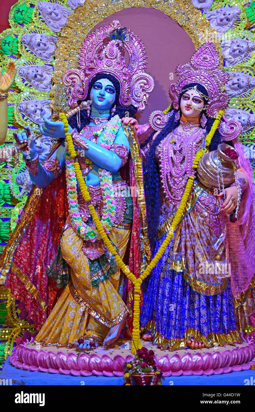 Lord Krishna and Radha, Janmastami celebrations, birthday of Lord Krishna, God of Love, Kolkata, West Bengal, India Stock Photo