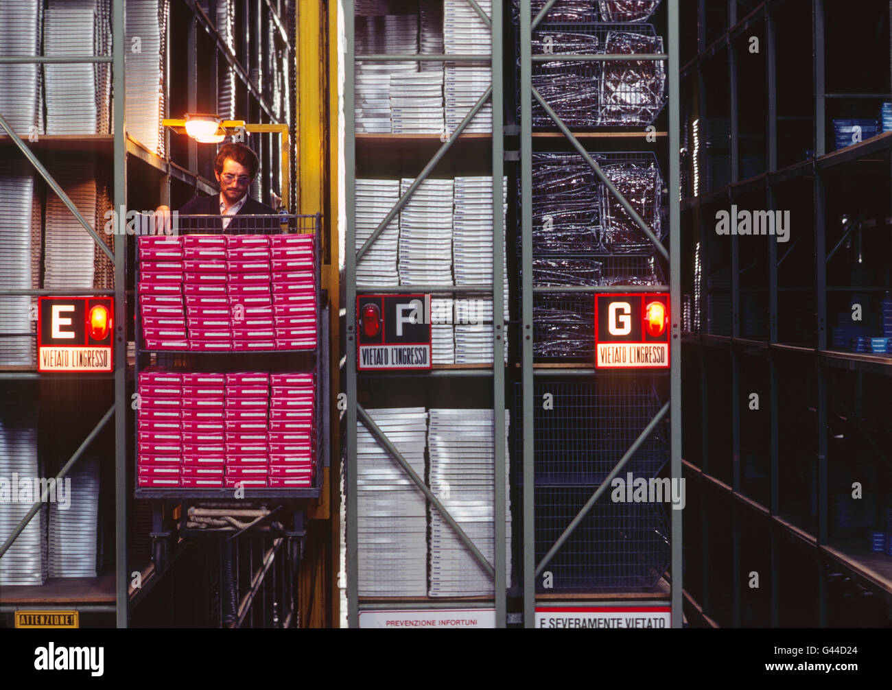Automated Forklift Elevator Working In A Large Distribution Stock Photo Alamy