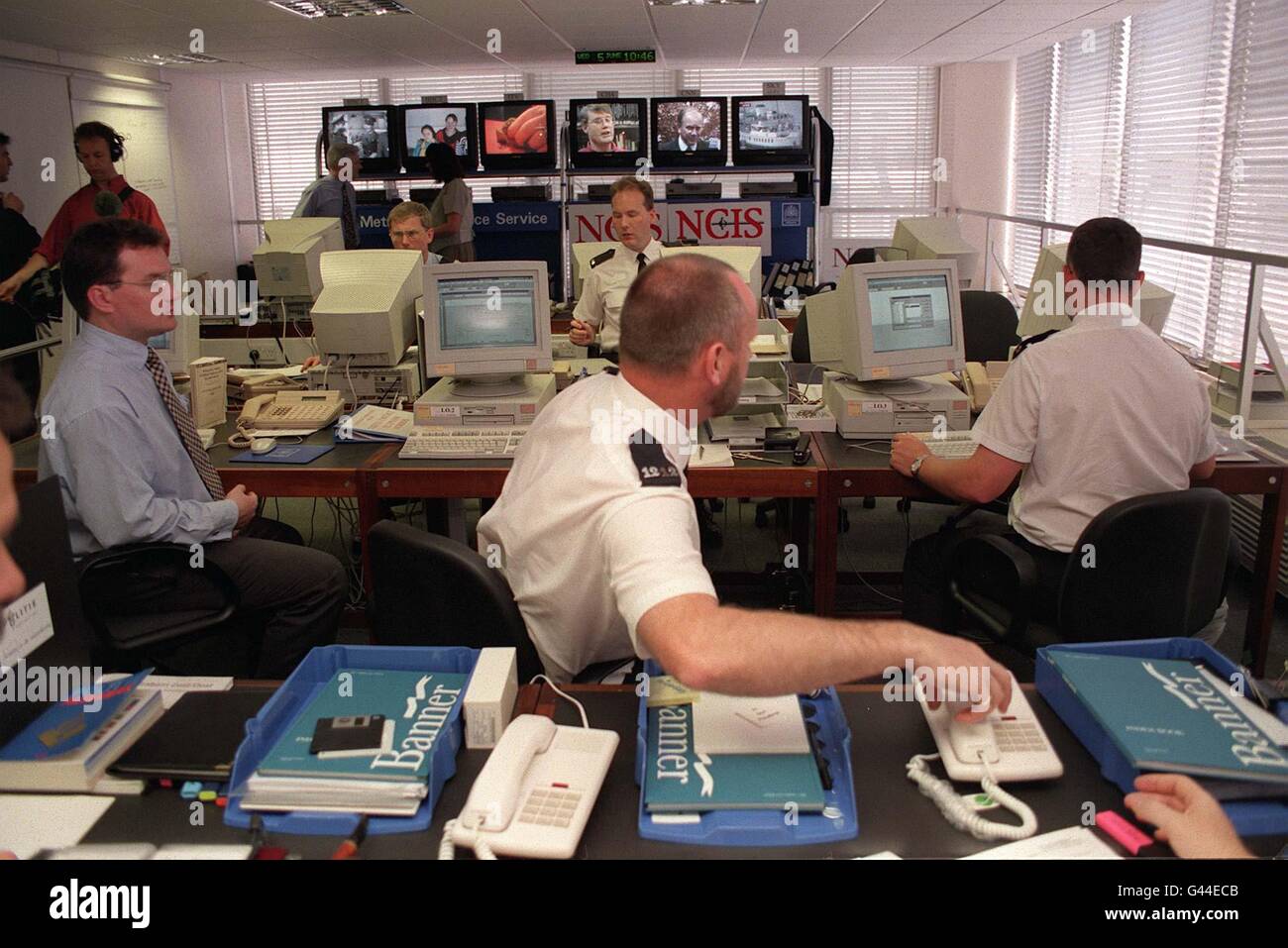 The National Co-Ordinating Centre for Euro '96 at New Scotalnd Yard swings into action in prepartation for the biggest sporting event to take place in this country since 1966. The sophisticated centre will provide UK police around the country throughout June with high quality intelligence from this country and abroad in a co-ordinated effort to frustrate organised disorder. Stock Photo