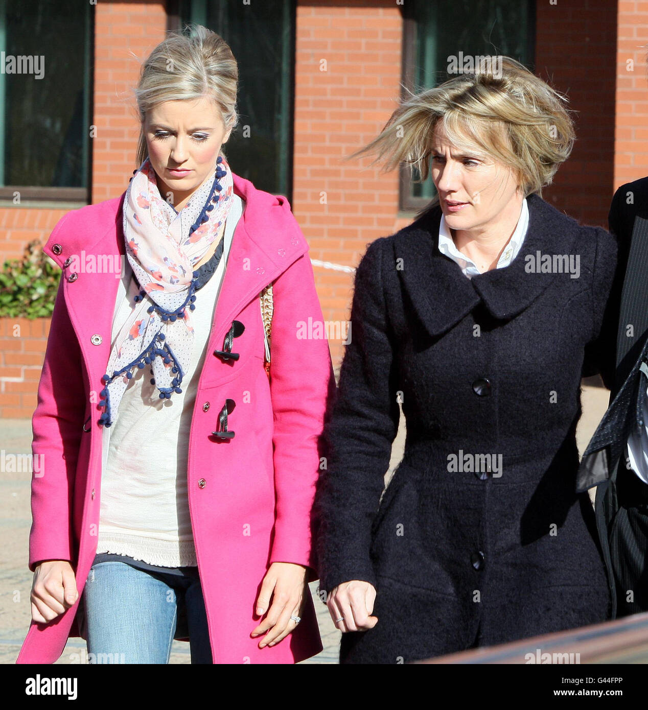 Hazel Stewart (right) with her daughter Lisa (left) leave Coleraine Court. Stock Photo