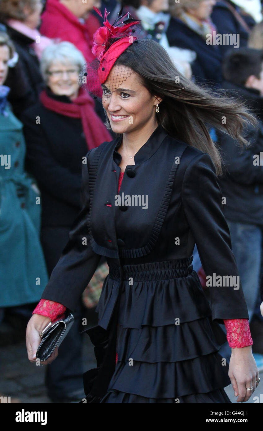 RETRANSMISSION CORRECTING PHOTOGRAPHER'S NAME. Pippa Middleton, sister of Kate Middleton, attends the wedding of Katie Percy to Patrick Valentine at St Michael's Church in Alnwick, Northumberland. Stock Photo