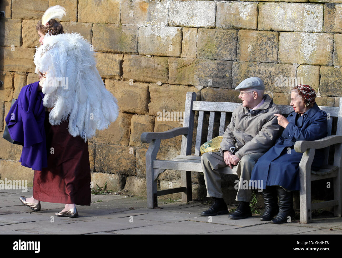 A guest arrives for the wedding of the duke of Northumberrlands daughter Lady Katie to Patrick Valentine at Saint Michaels Parish church in Alnwick Stock Photo