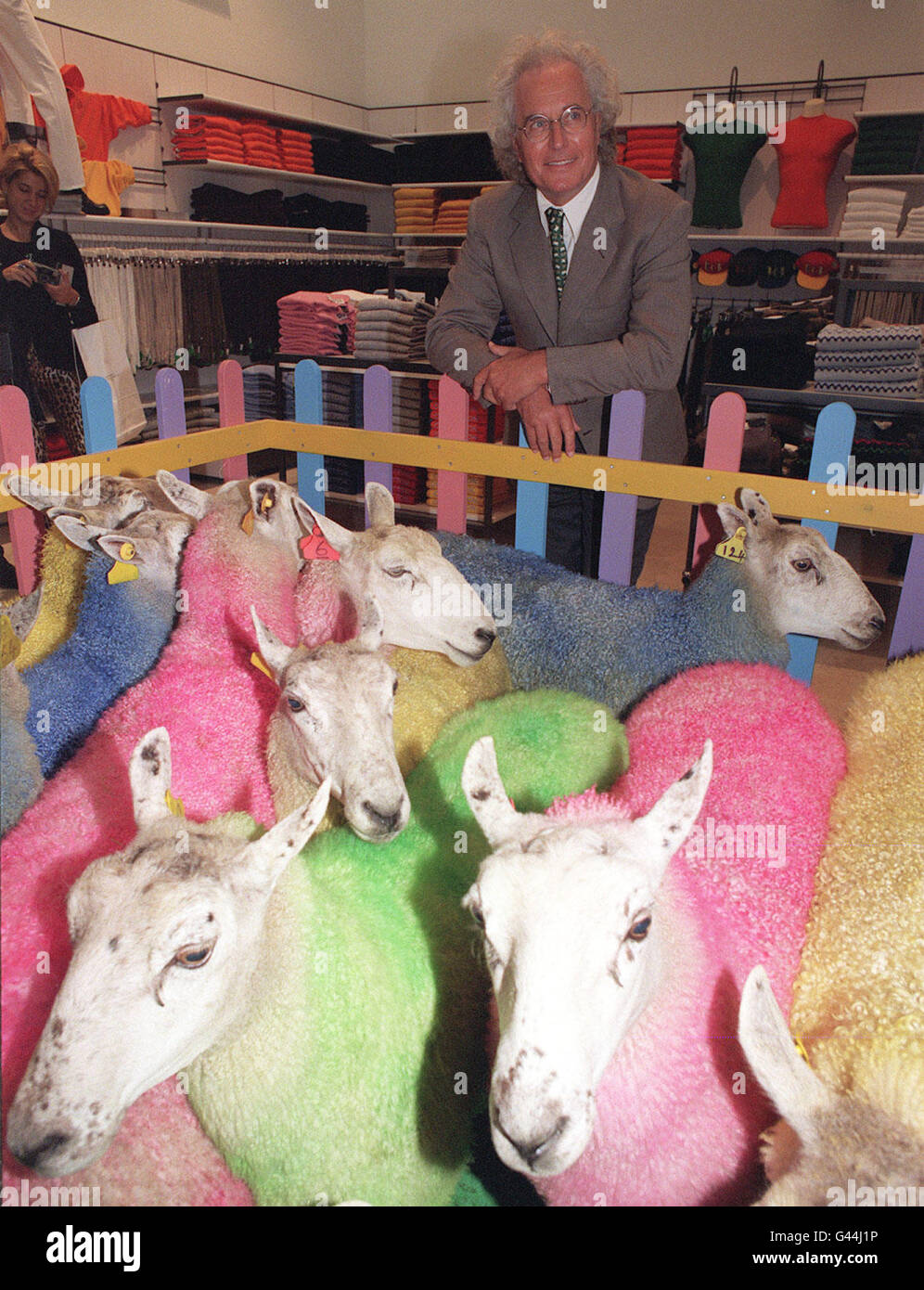 Luciano Benetton opens the world's biggest Benetton store in London today (Thursday) with a flock of multi-coloured sheep as the star guests. The stores group, infamous for its controversial advertising, will soon be opening more megastores, in New York and Europe. See PA story CONSUMER Benetton. Photo by John Stillwell/PA Stock Photo