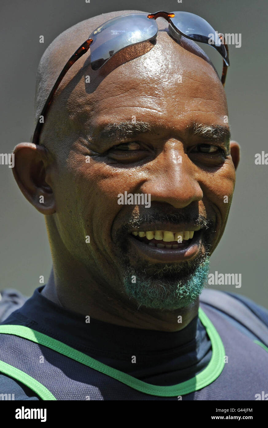 Ireland coach Phil Simmons, with his beard dyed green during training