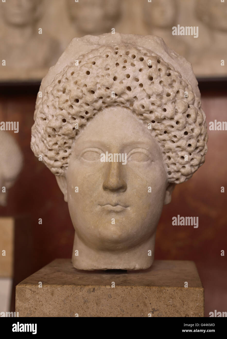Empress of Rome Domitian Longina (55-126 AD) with Flavian hairstyle. Marble. 1st century AD. Louvre Museum. Stock Photo