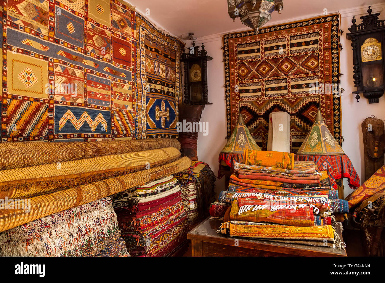 Antiques dealer and souvenirs shop. Medina Grand Socco, the great souk, old city Tangier. Morocco Africa Stock Photo