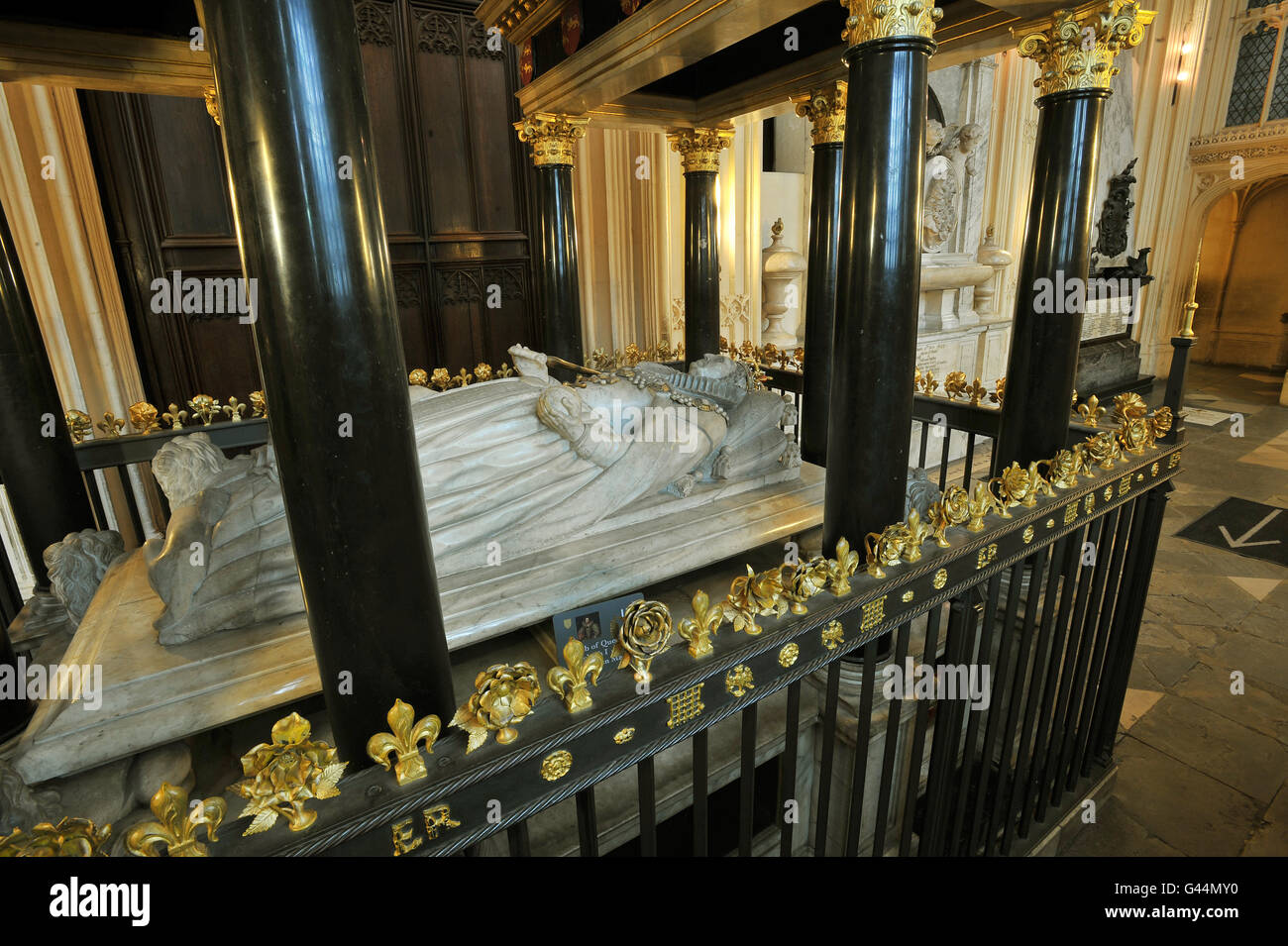 The Tomb of Queen Elizabeth I in Westminster Abbey central London. Stock Photo
