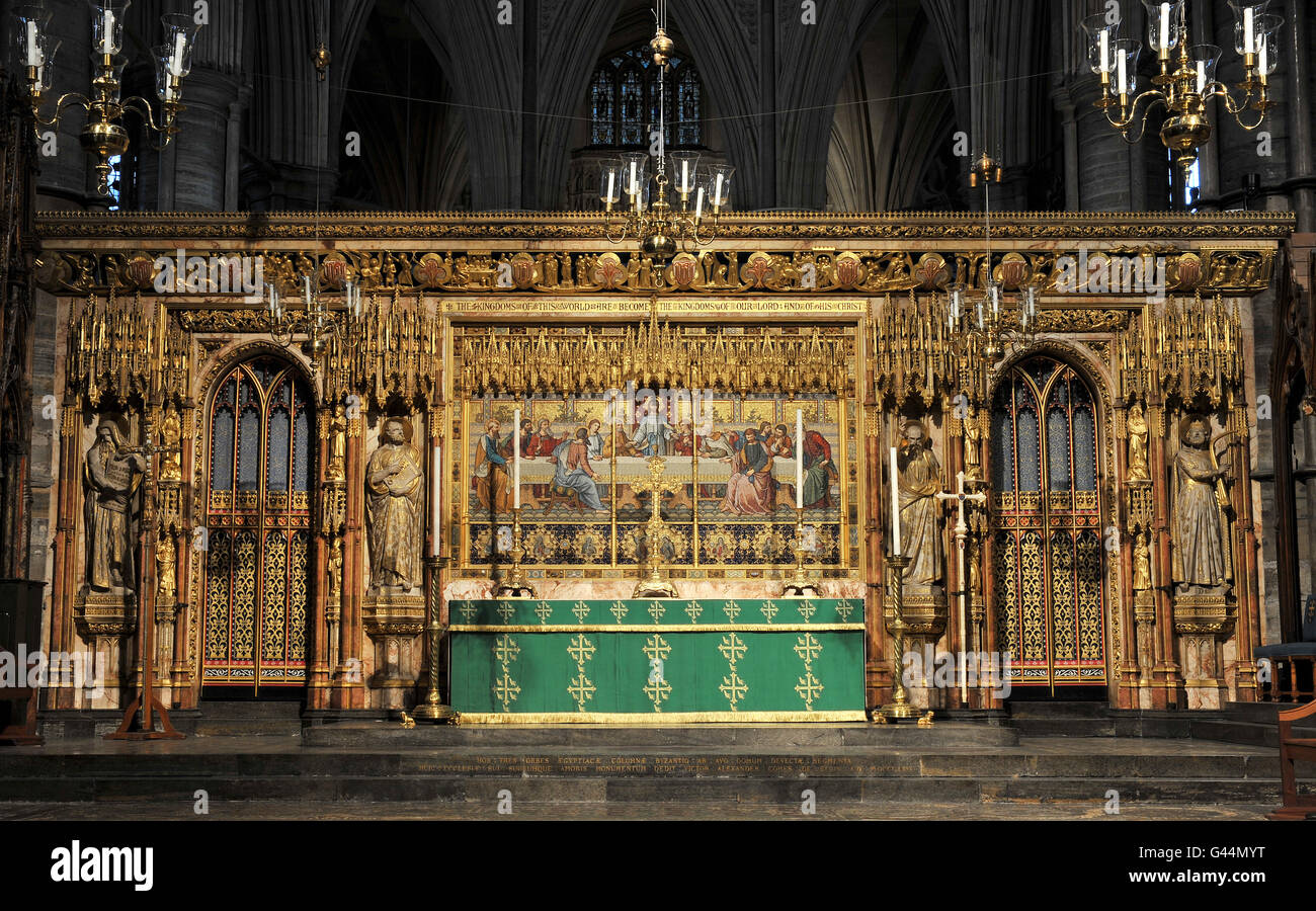 Westminster Abbey interiors. The High Altar in Westminster Abbey central London. Stock Photo